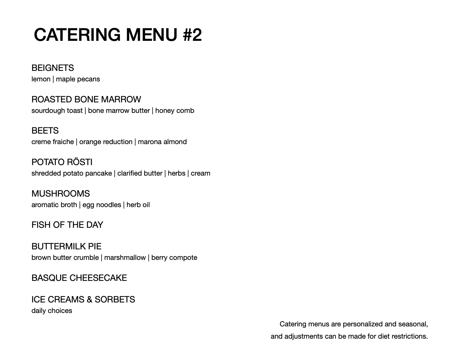 Catering menu